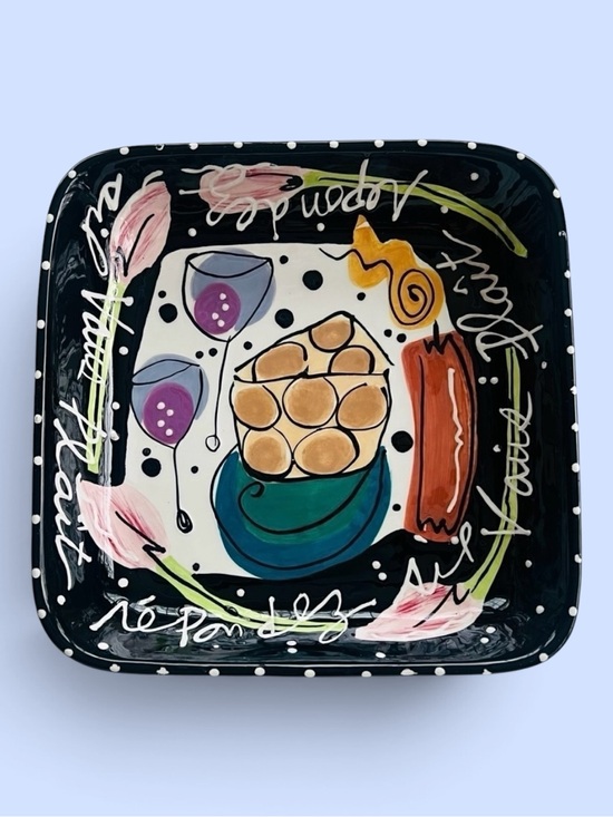 Joanne Delomba Other - VTG Joanne Delomba for Lotus Hand-Painted Pop Art Ceramic Square Serving Bowl